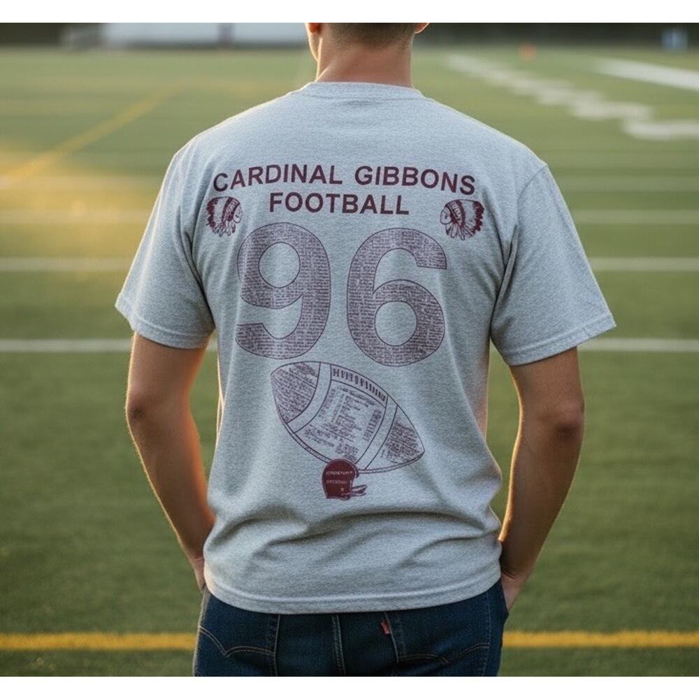 Vintage 1996 Cardinal Gibbons Redskins Football T-Shirt Unisex M Medium Gray